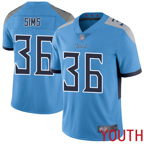 Tennessee Titans Limited Light Blue Youth LeShaun Sims Alternate Jersey NFL Football #36 Vapor Untouchable